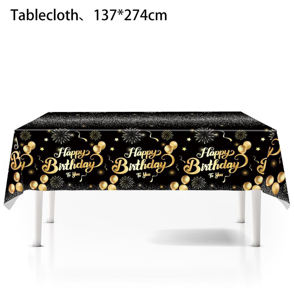 Black and Gold Birthday Party Theme: Disposable Happy Birthday Colorful Paper Plates, Cups, and Party Decorations