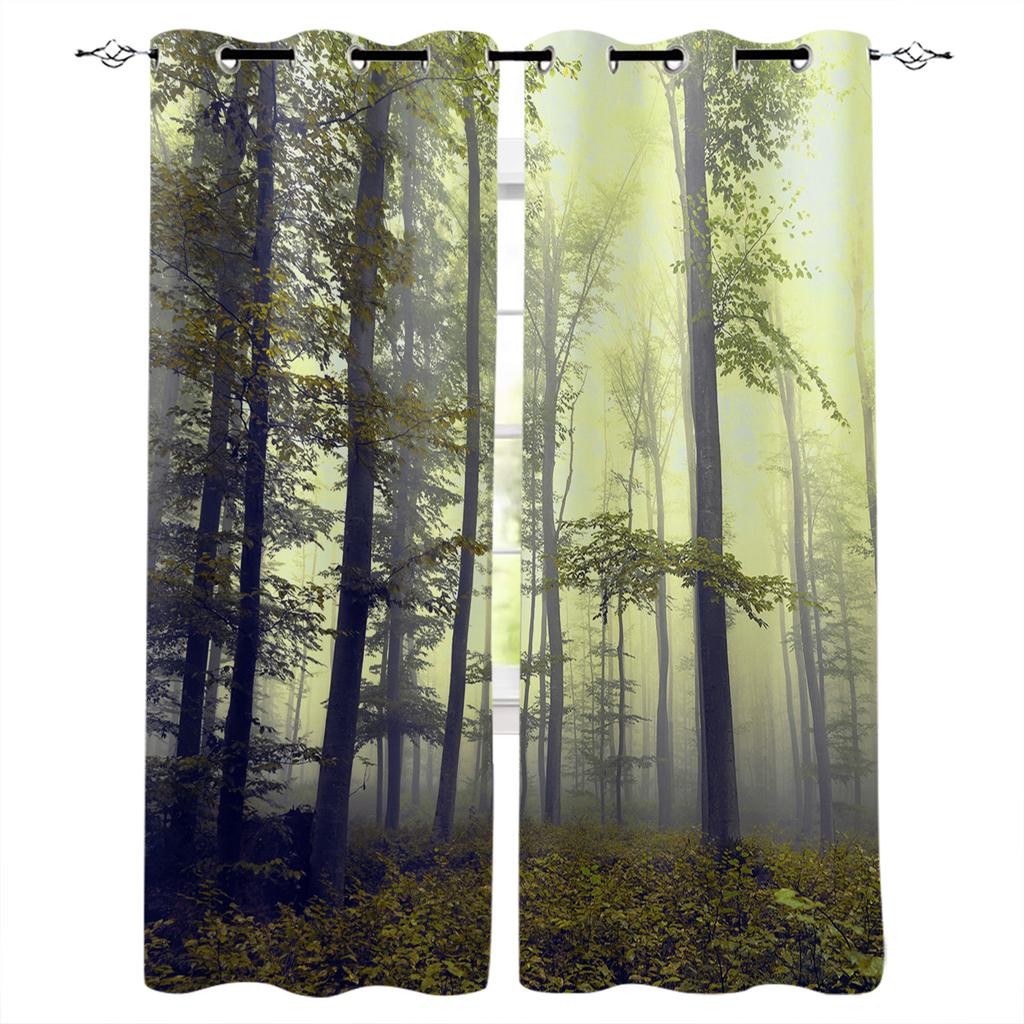 Autumn Woods Mysterious Fog Curtains for Living Room Kitchen Window Curtain Luxury Curtains for Bedroom Kids