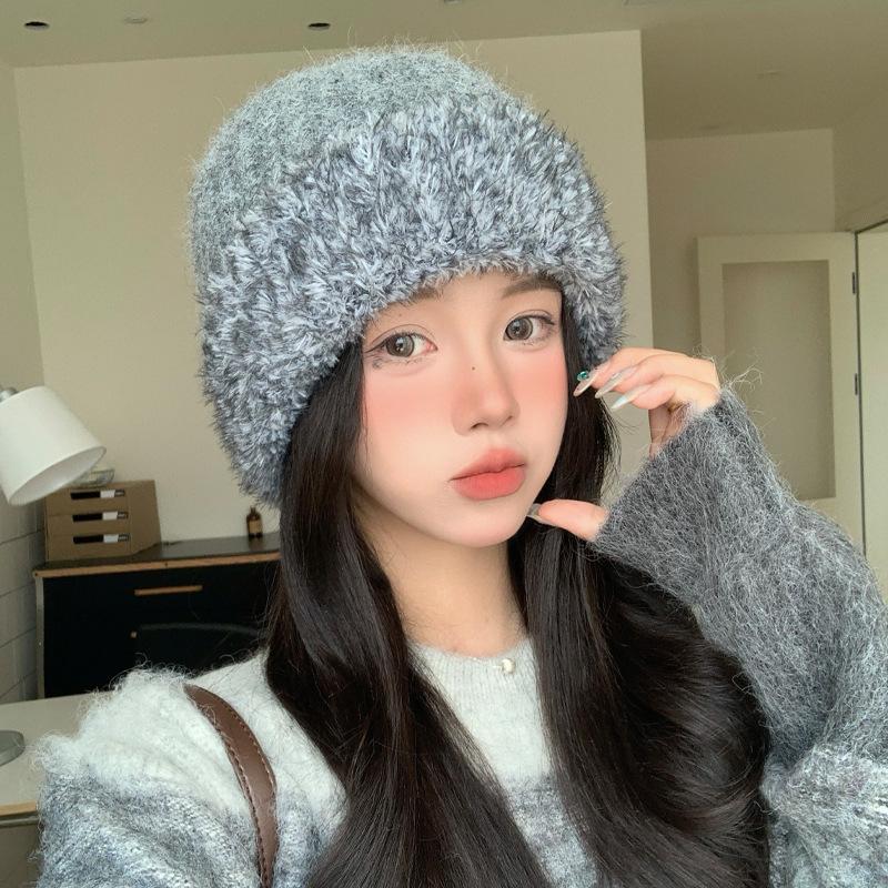 Autumn and Winter Hat Women's Big Head Circumference Fleece Warm Knitted Hat Retro Versatile Wool Hat Ear Protector Cold Hat