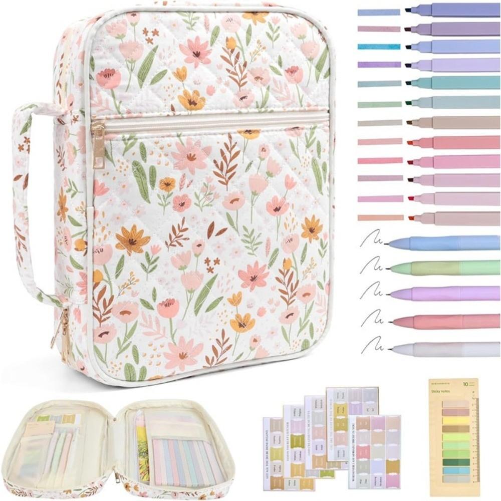 Quilted Cotton Book Bag Large Capacity Protective Pouch Book Storage Bag  School Supplies