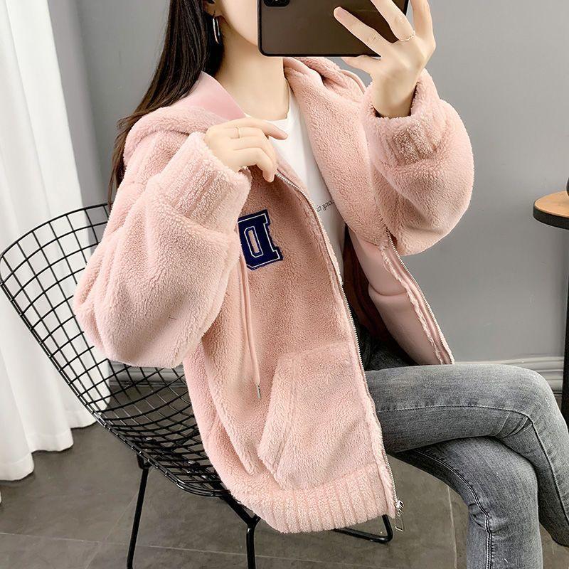 Mäntel für Damen Winter Baumwolljacke Kapuze Einfarbig Verdickt Fell Samt Locker Lässiger Mantel Oberteil