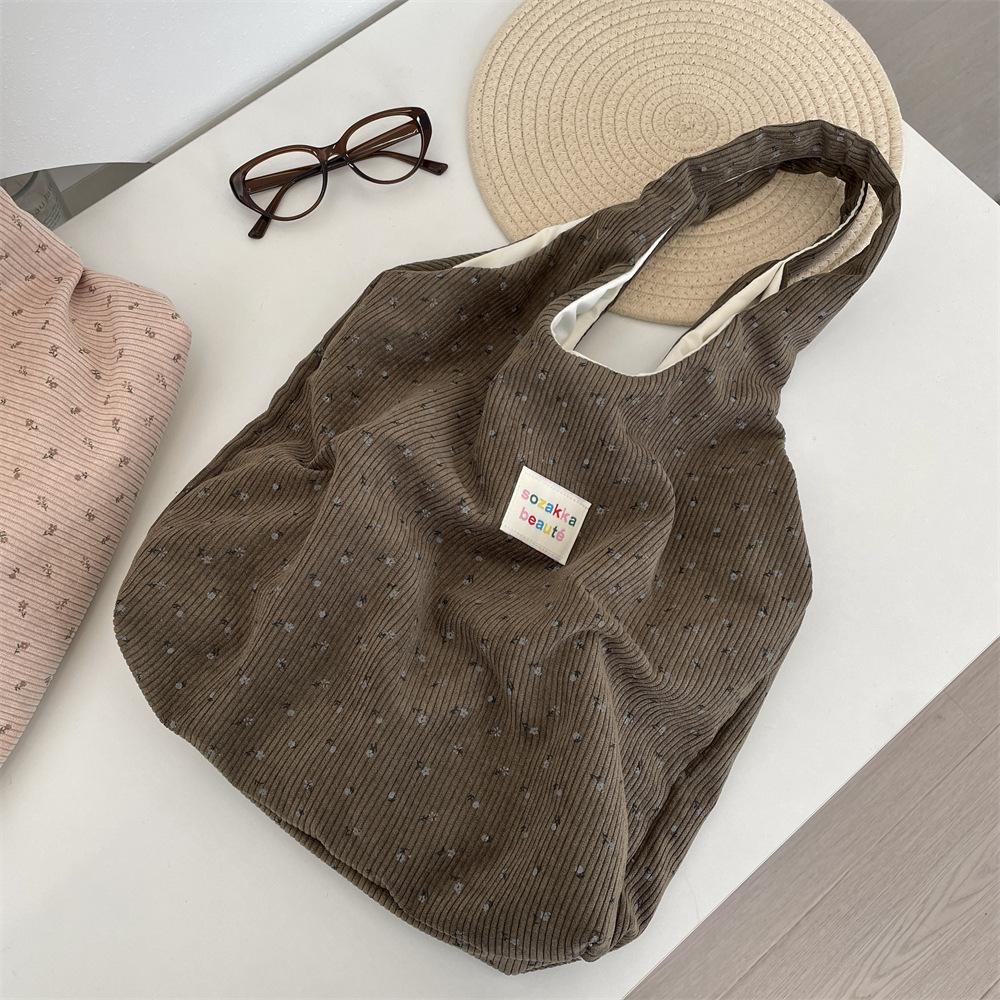 Korean Women Autumn and Winter Corduroy Shoulder Bag Shopping Bag Books Tote Female Eco Handbag Reusable Grocery Shopper Purse