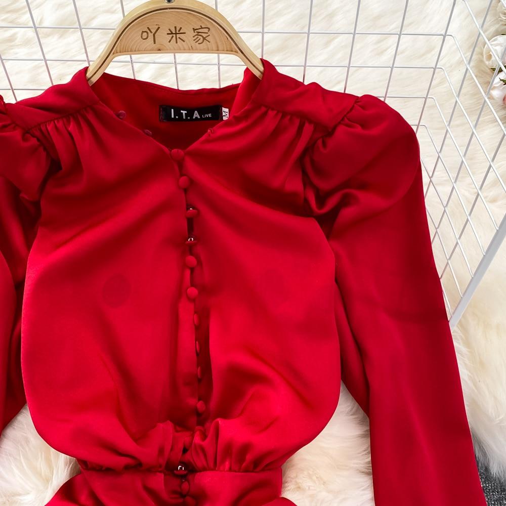 RUGOD High Quality Sexy V-neck Dress Spring 2025 New Slim Slim Pleated Ruffle Hip Wrap Short Dress Single-breasted