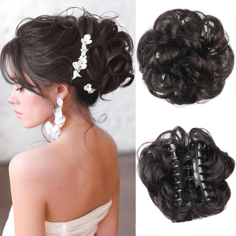 Synthetic Chignon Messy Hair Bun Claw Clip In Hair Piece Wavy Curly Bun Ponytail Scrunchie Hairpieces for Women