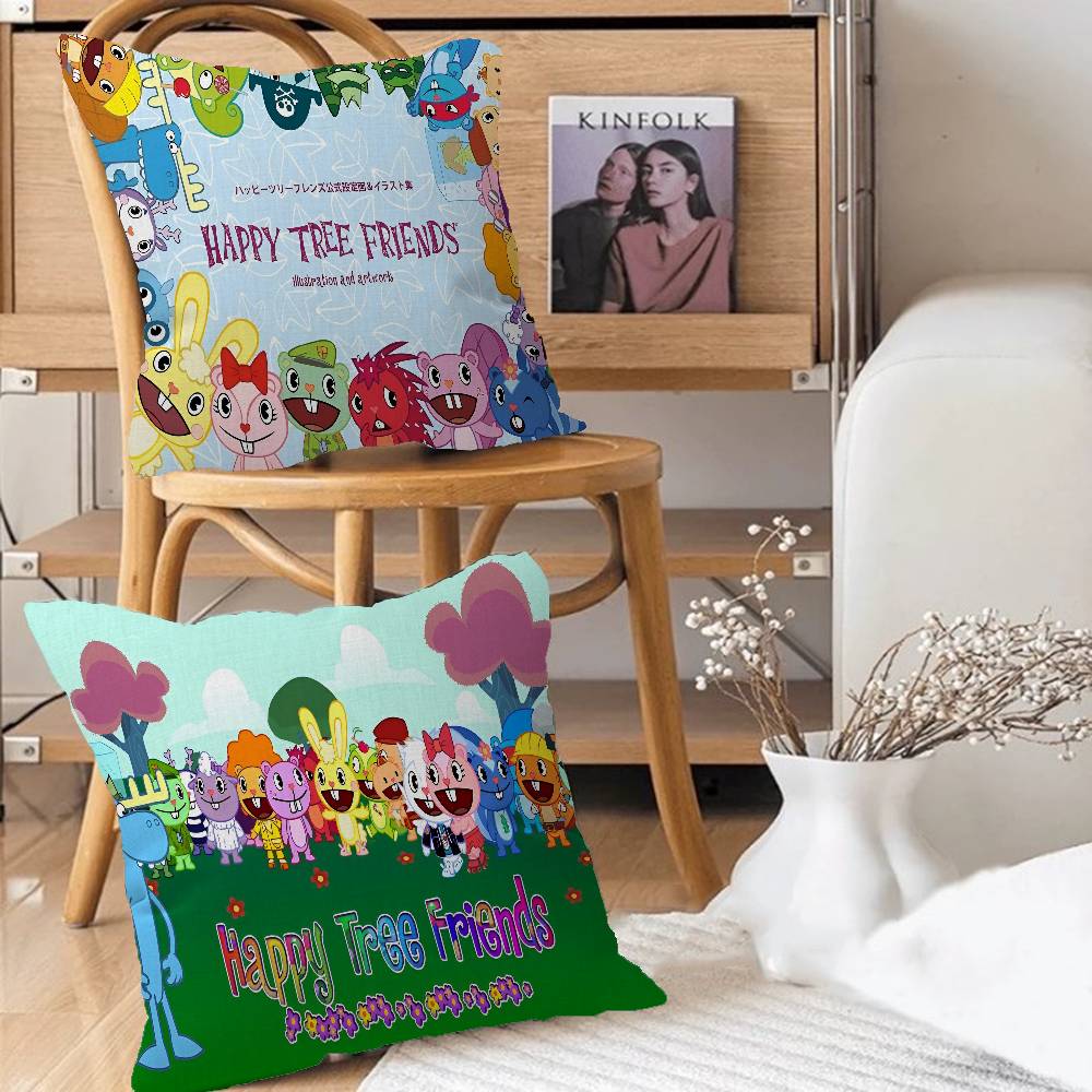 Happy Tree Friends Pillow Covers Cartoon Sofa Decorative Home Double-sided Printing Short Plush Cute Cushion Cover