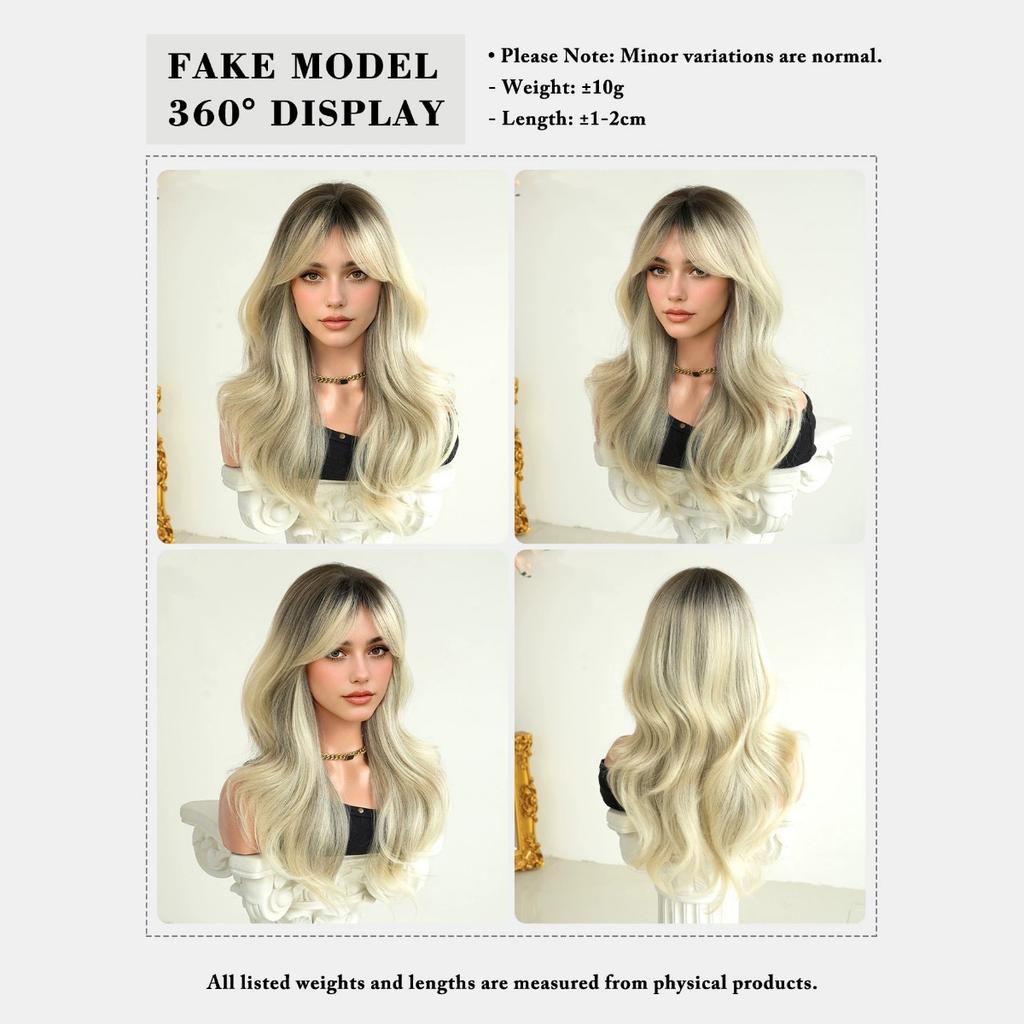 European Style Gradient Gray Medium Long Curly Wig 20 Inch Curtain Bangs Fluffy Heat Resistant Synthetic Wig for Women Daily