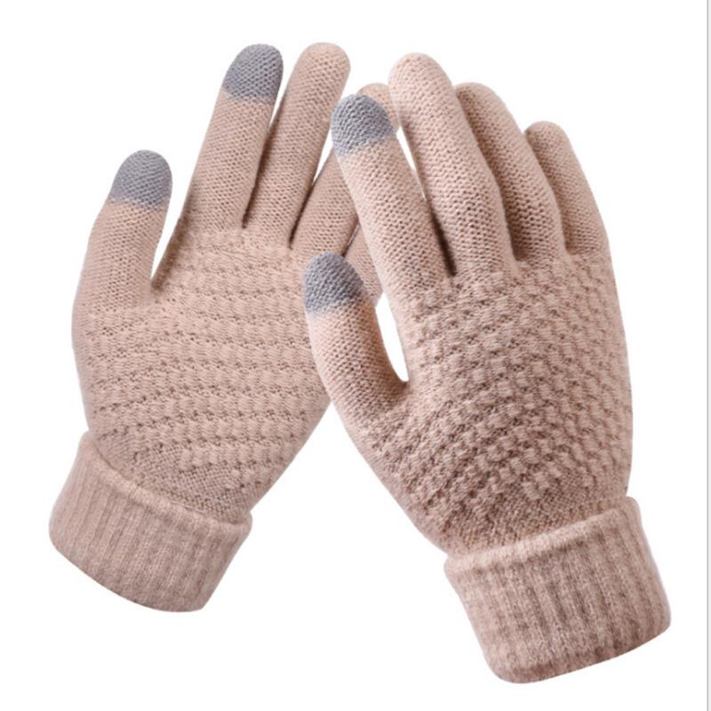 Winter Women Touch Screen Gloves Trendy Multi-color Jacquard Knitted Warm Gloves For Outdoor Cycling