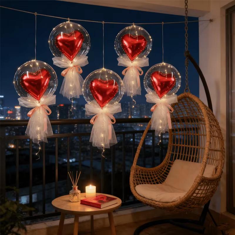 Transparent Bubble Balloon Set with Red Hook Heart Foil Balloons Valentine's Day Birthday Wedding Party Decoration