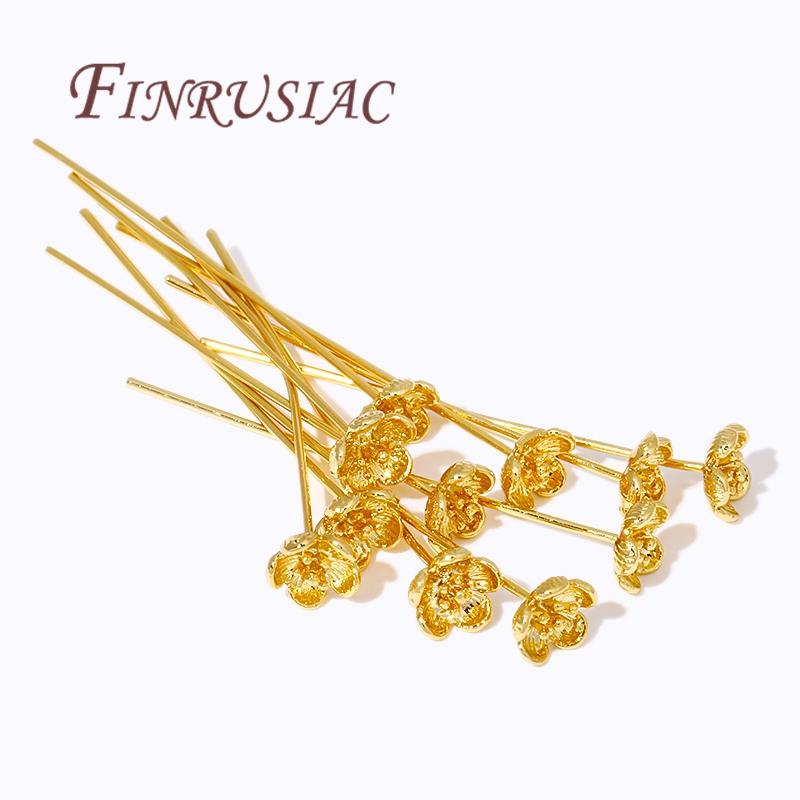5-10Pcs/Lot Pins For Jewelry 18K Gold Plated Brass Flower Head Pin For Earring,DIY Bracelets Accessories