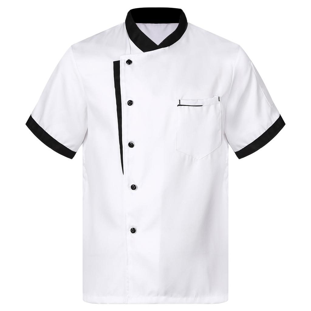 Mens Womens Unisex Short Sleeve Chef Coat Breathable Button Cook Jacket Bakery Canteen Restaurant Hotel Kitchen Uniform