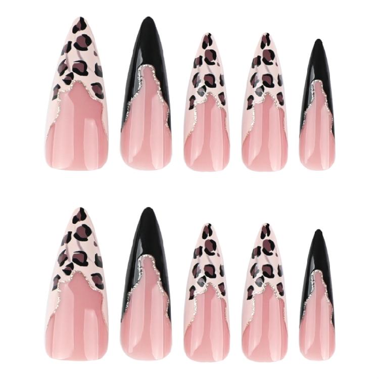 24Pcs Leopard Press On Nail Glossy False Nail Long Winter Artificial Nail Full Cover Stick On Nail Easy To Apply
