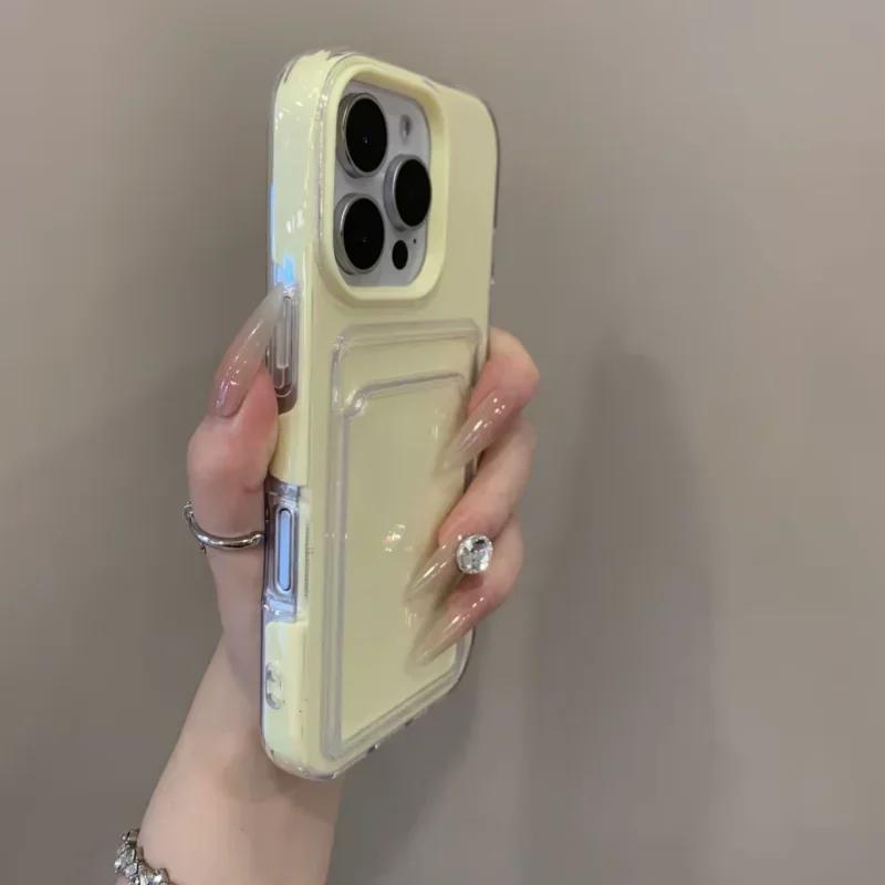 Luxury Clear Card Slot Holder Phone Case For IPhone 16 15 14 11 13 12Pro Max Wallet 2 In 1 Soft Protector Shockproof Candy Cover