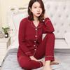 Spring Autumn Cotton Long Sleeved Pajamas Loose Casual Home Wear Nightwear Flip Collar Cardigan Pants Two Piece Sleepwear