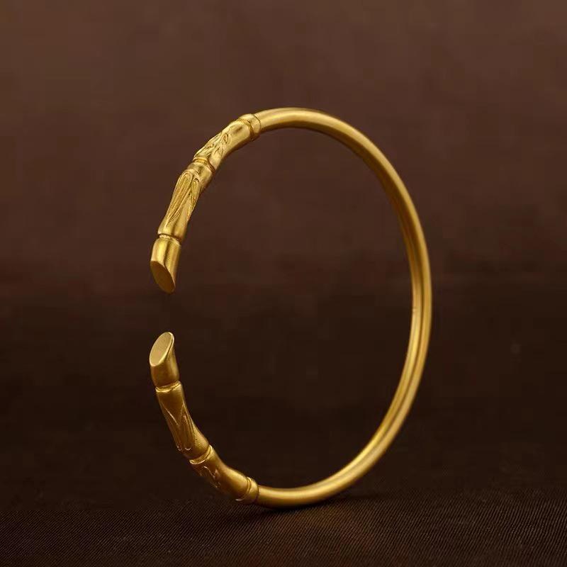 Ancient Style Vietnamese Sand Gold Women's Bamboo Section Open Bangle