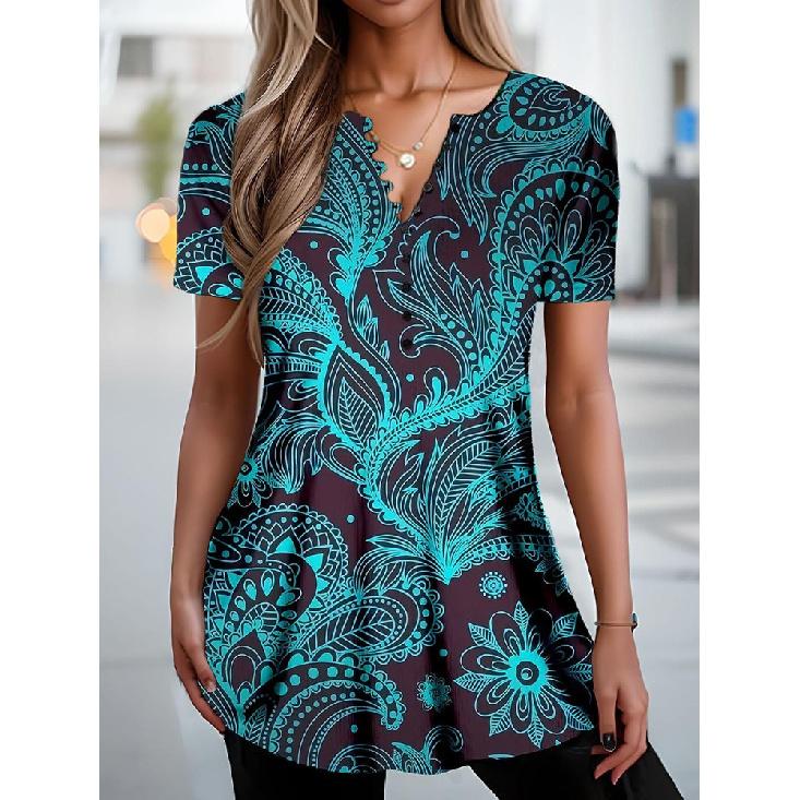 Simple Women'S Short Sleeve 3D Flower Print Clothes Beautiful V Neck Short Sleeve T-Shirt Trendy Fashion Women'S Streetwear