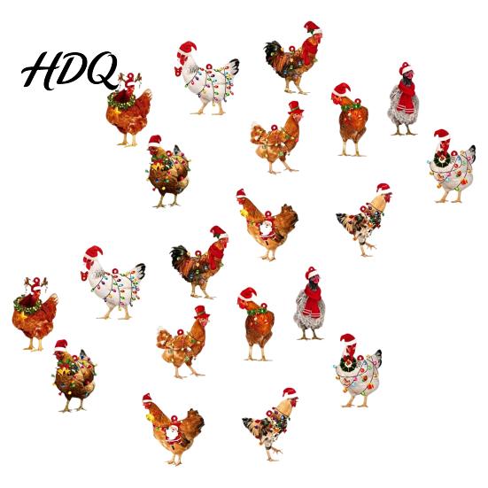 Funny Chicken Exchange Gifts for Friends Mini Christmas Ornament Cute Rooster with Santa Hat Wooden Xmas Tree Rustic Hanging Decor Decoration,
