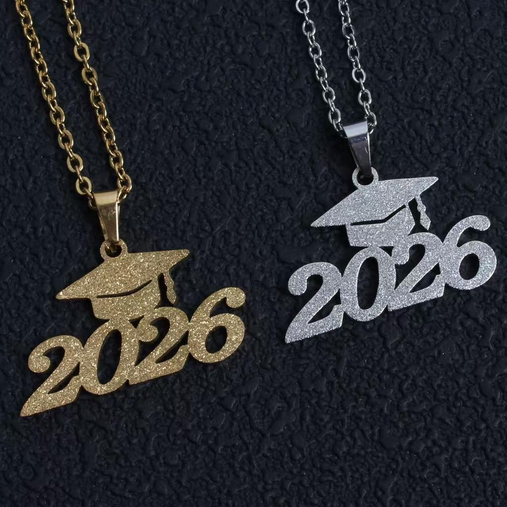 Fashion 2026 Year Graduation Pendant Necklace Minimalist Stainless Steel Gold Plated Gift for Students Jewelry Gift