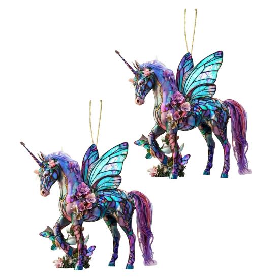 2 Pcs Horse Christmas Ornament Acrylic Sparkly Rhinestones Horse Hanging Decoration 2D Flat Christmas Tree Ornament for Horse Lovers