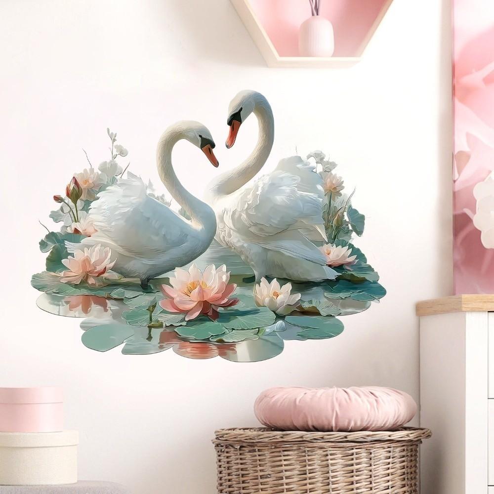 Elegant Style Lotus Wall Sticker Peel and Stick Floral Wall Decal Swan Wall Sticker Bedroom Decor