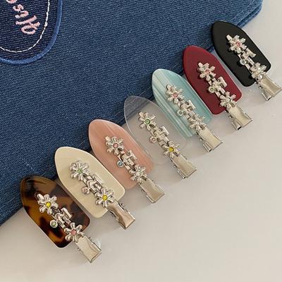 Cute Sweet Rhinestones Duckbill Clip Traceless Sparkling Metal Flower Clip Acetate Hairpin Hair Accessories
