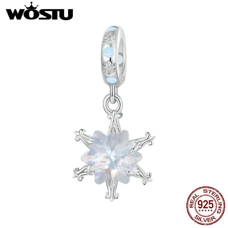 

WOSTU Стерлингового Серебра 925 пробы Снежинка Шарм Бусины Ледяной Цветок Подвеска Подходит Оригинальный Браслет DIY Ожерелье Изготовление Ювелирных Изделий Подарок C