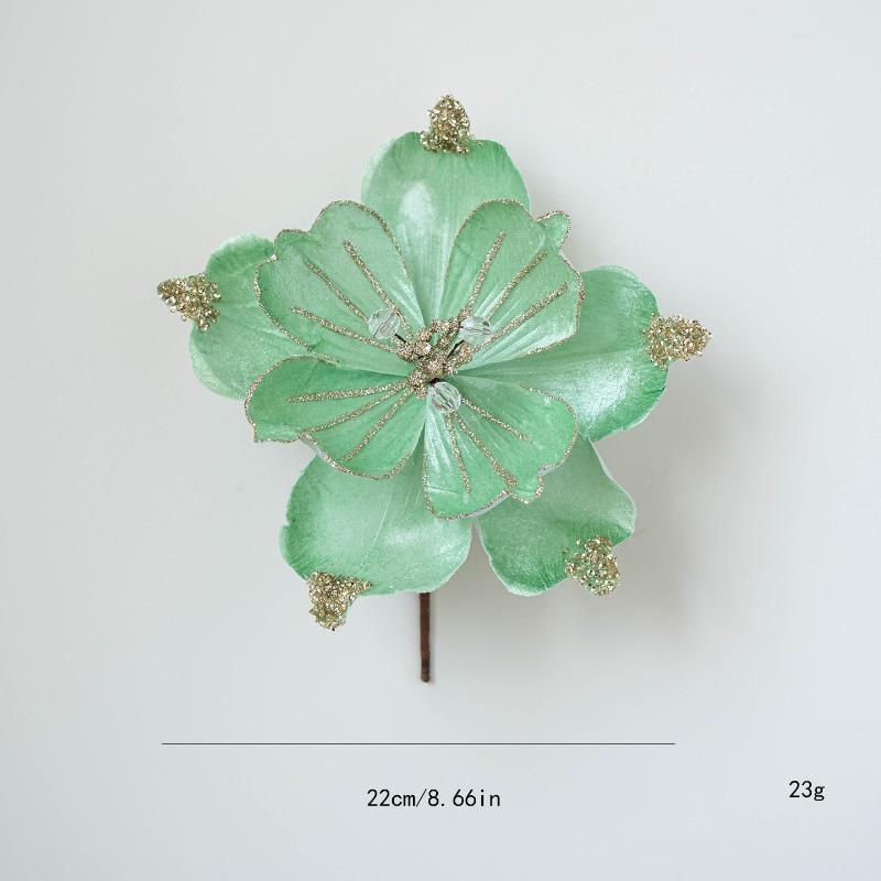 New Christmas Decorations Simulation Flower Christmas Flower 22cm Fabric Sticky Powder Sequins Simulation Magnolia Flower