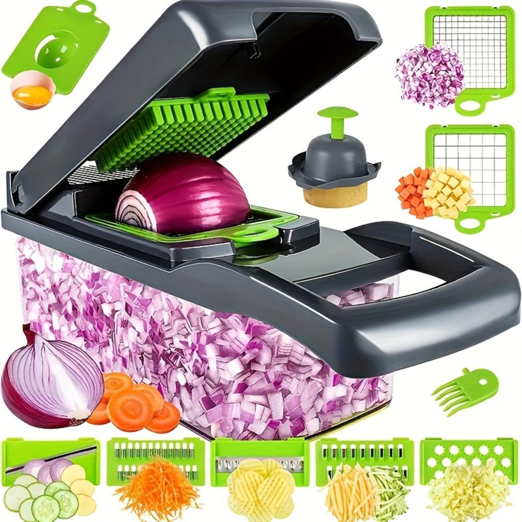 A Set Of 16 Multifunctional Kitchen Tools Including A Manual Vegetable Chopper, Fruit , Food Grater, Chopper, And Potato Chopper With Containers, P