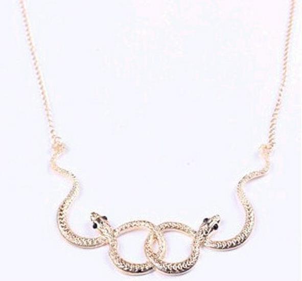Retro Rhinestone Double Snake Pendant Necklace