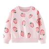 Girls Long Sleeve Pullover Sweatshirt Crew Neck Casual Soft Fabric Printed Strawberry Pattern Lightweight Top for Kids