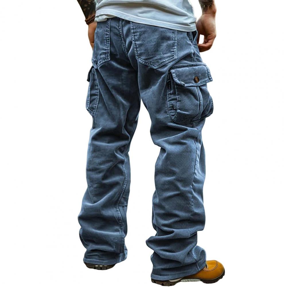 Cargo Pants Men Retro Style Men s Corduroy Cargo Pants Pockets Mid Rise Solid Color Trousers Wear Long M