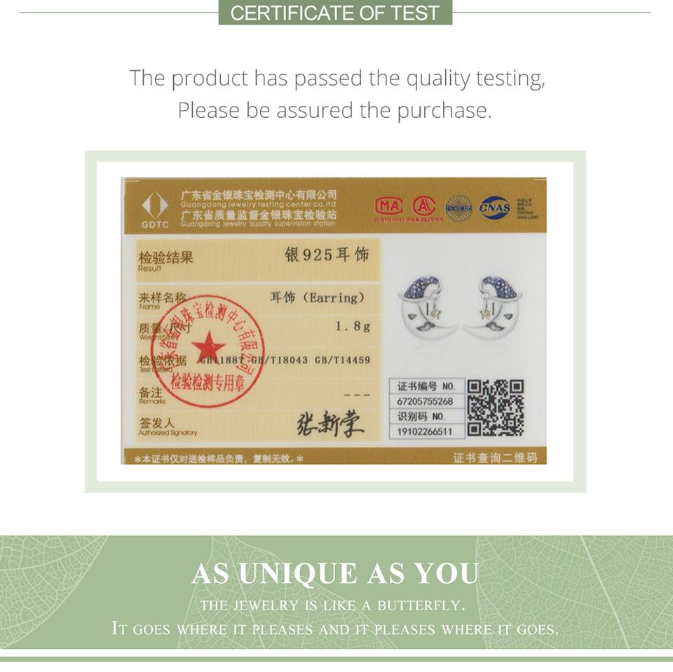 Bisaer Cercei cu știfturi din argint Sterling 925, cu desene animate, Moon Star, violet, neobișnuiți, pentru femei, bijuterii de argint de modă