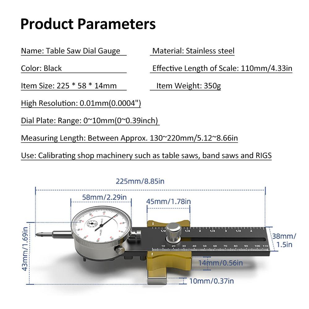 Tischkreissäge Messuhr Einstellbare Messuhr 130220mm Sägekalibrierungswerkzeug Kalibriermaschinen