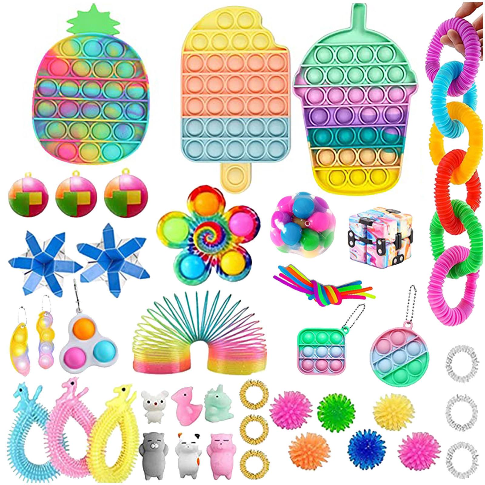 

40 Piece Sensory Fidget Toy Set Includes Silicone Push Popper Toys Stress Relief Items and Various Textured Fidget Accessories for Kids and Adults