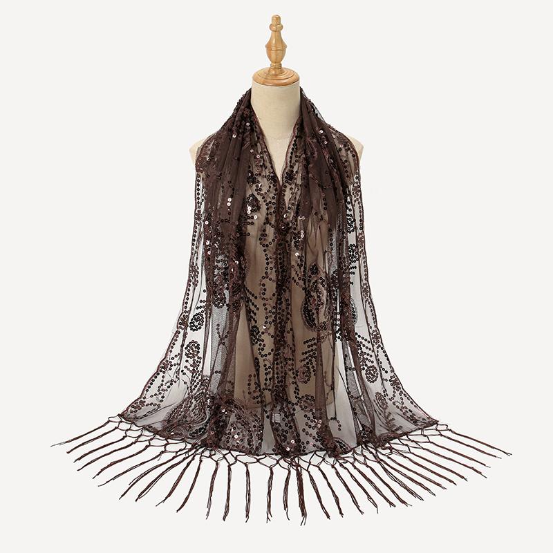 Sequin Camellia Tassels Scarf Women Luxury Shawls Woman Muslim Hijab Plain Long Cape Echarpe Femme Party Cape Tippet