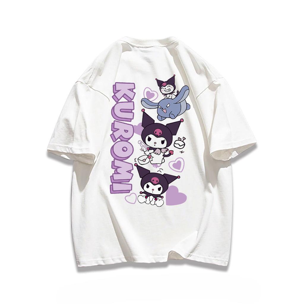 2026 Sanrio Kuromi Short Sleeves Kawaii Cartoon Girls Loose Womens Summer Loose and Fashionable Style