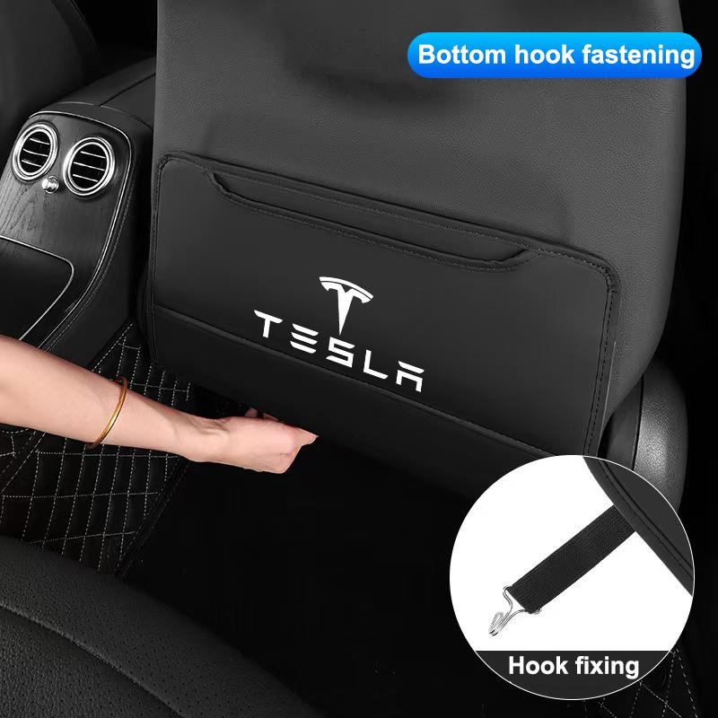 Auto Interior For Tesla Model 3 Y S X Cybertruck Coil Highland Car Seat Back Anti Kick Protectors Cover Mat Leather Seatback Pad