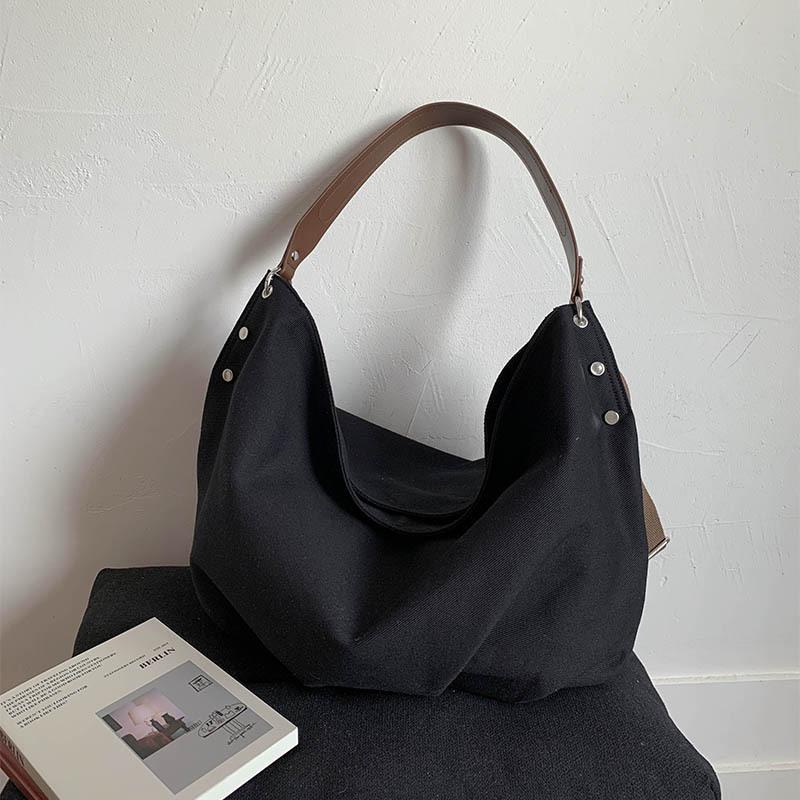 Large capacity canvas bag women's autumn and winter versatile new casual pleated shoulder crossbody commuter tote bag