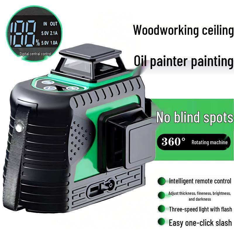 12-Line High Precision Infrared Laser Level for Outdoor Woodworking - Red/Green Light