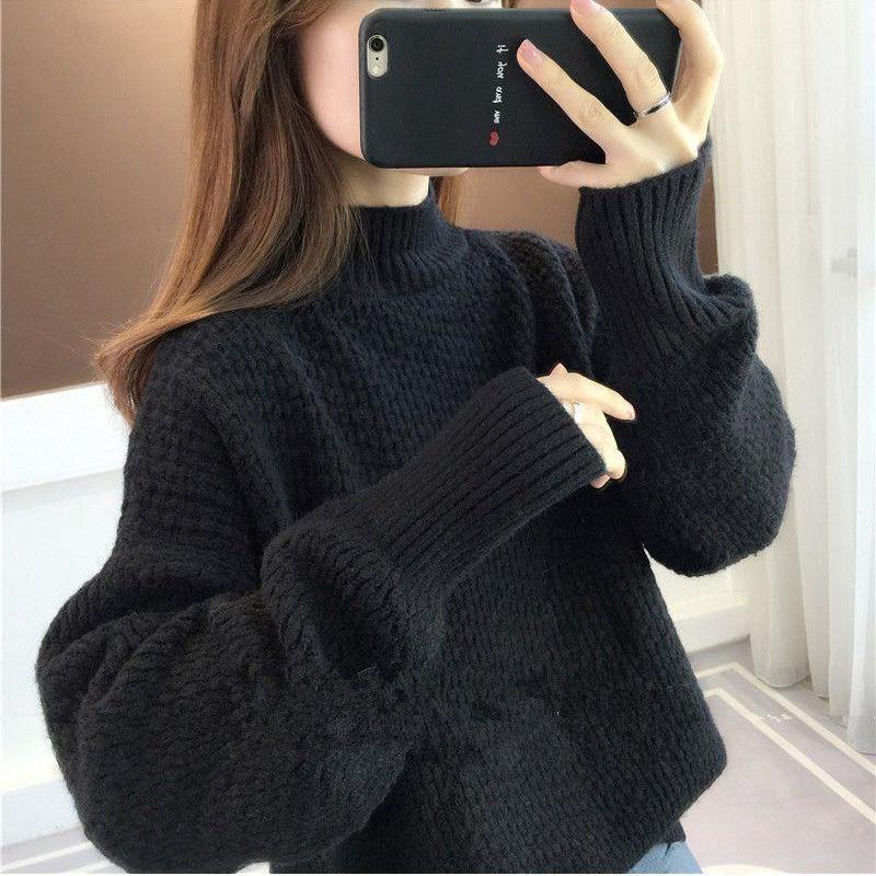 Pulover gros de iarnă pentru femei, cu gât semiînalt