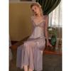 Good Morning with You: French Purple Strap Pajamas Long Dress to Ankle Super Long Lace Nightdress Sweet Princess Style