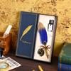 Blue Box Platinum Gemstone Feather Pen Set, Gift, Gift Box, Office Signature Writing, Retro European Style