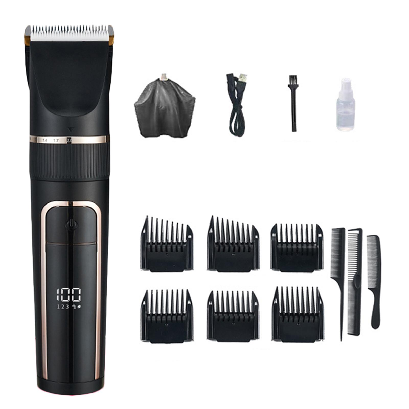 

Электрическая машинка для стрижки волос, аккумуляторная машинка для стрижки бороды, профессиональный мужской беспроводной триммер с низким уровнем шума, керамические лезвия для стрижки волос чёрный