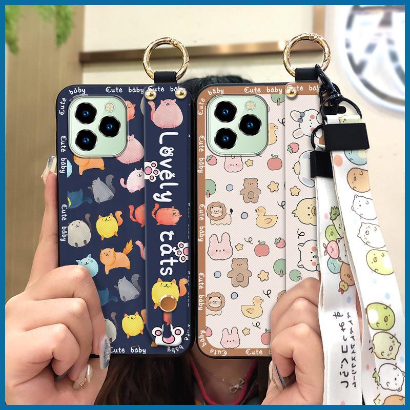 Durable Kickstand Phone Case For Oukitel C21 Pro Wrist Strap Dirt-resistant Phone Holder Cartoon Cute Fashion Design