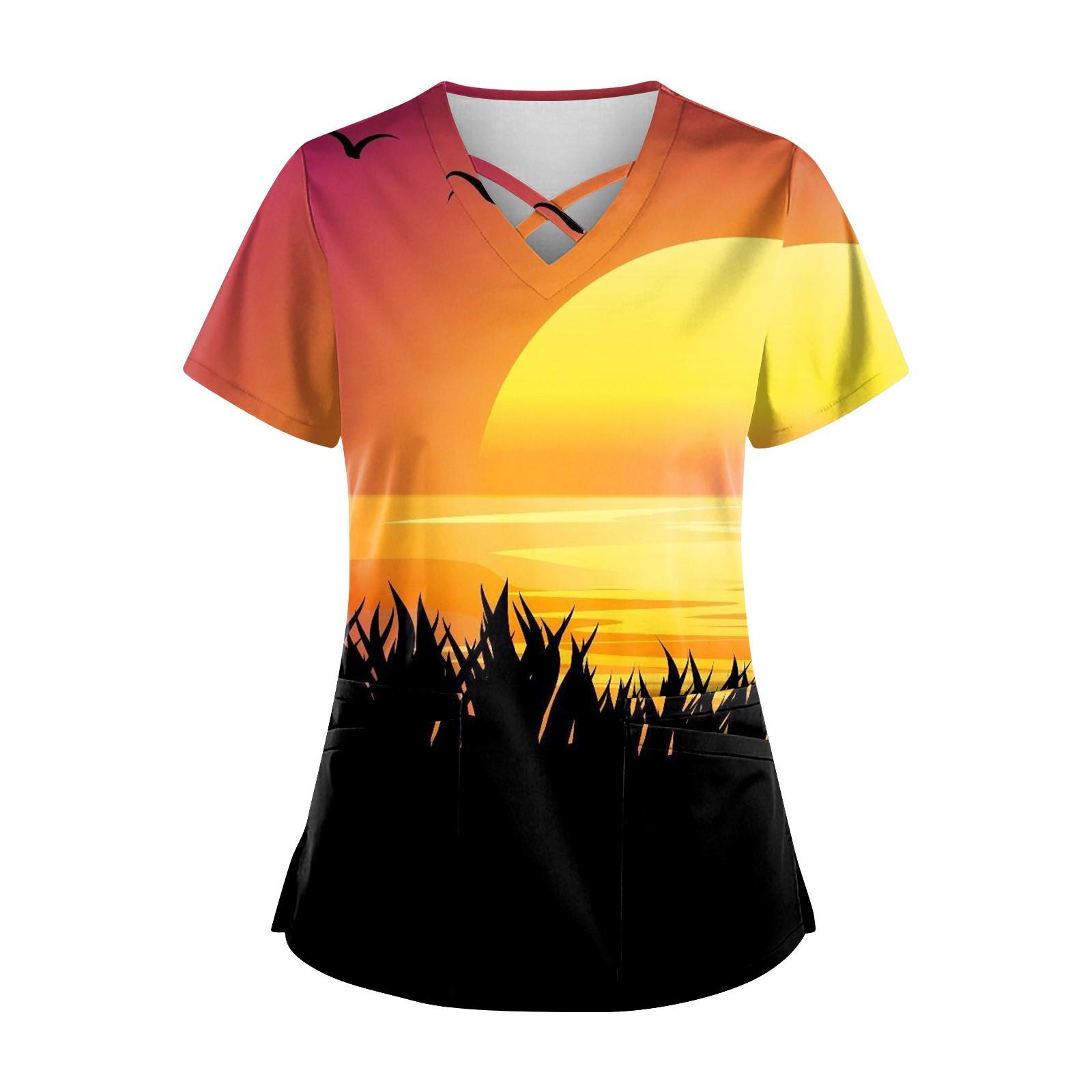 

Женская Гавайская униформа с принтом, рабочая униформа, защитная рабочая форма с карманом и v-образным вырезом XL жёлтый