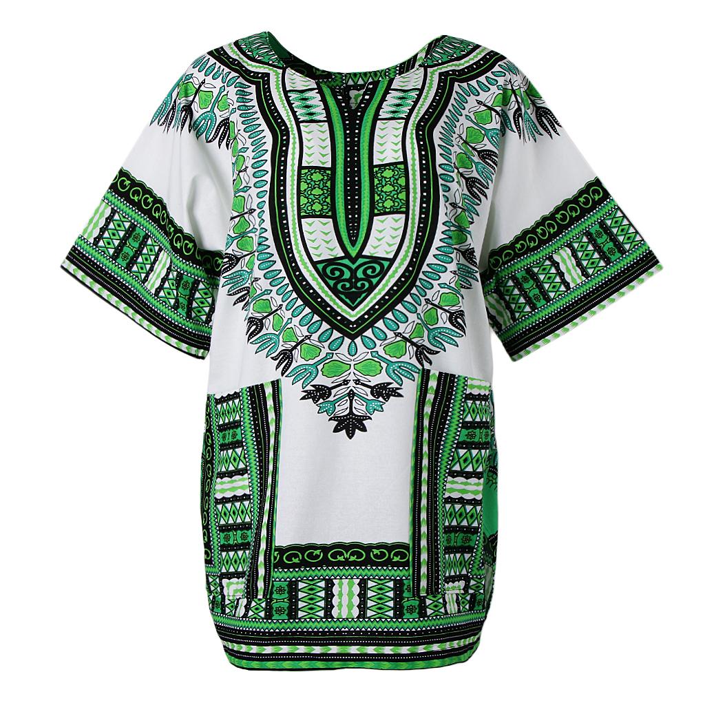 Unisex African Prints Dress Cotton Dashiki Shirt Ethnic Caftan