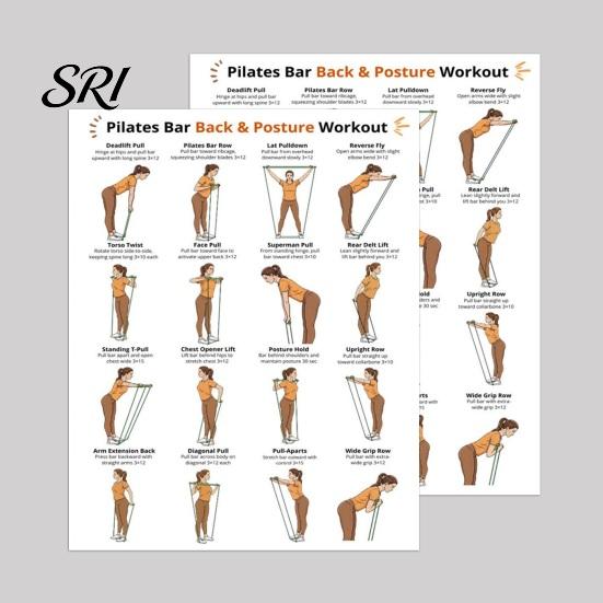 Yoga And Pilates Poster 3Pcs Bar Full Body Workout Set Leg Hip Arm Back Posture Exercise Routine Guide Chart for Home Gym Laminated Fitness Beginners