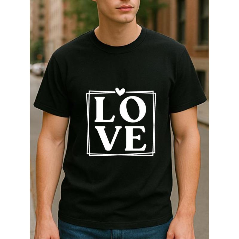 European sizes Simple Black and White Letters, Patterned Printed Round-neck T-shirt, Short-sleeved Top, Men's Clothing
