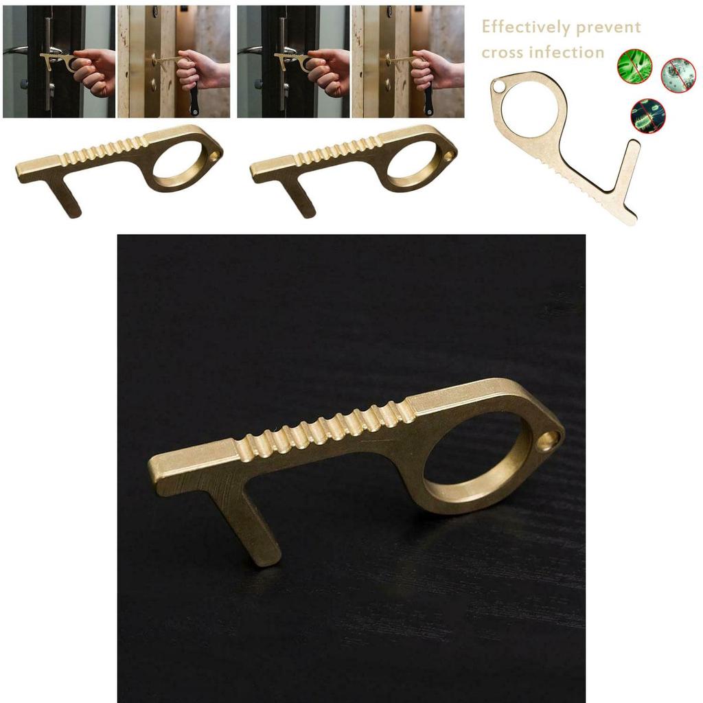 Safety And Health Focused Contactless Handle Key Opener In Golden Alloy