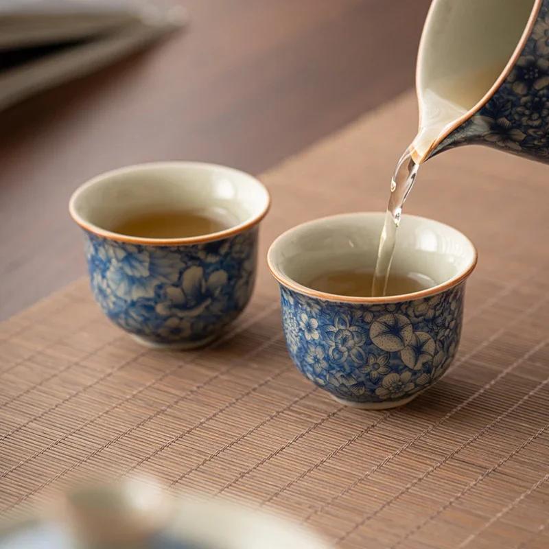 Ceramic Teacups Zen Ceramic Teacup Set Vintage Lapis Lazuli Master Cup Ru Kiln Ice Crackle Tea Set Tea Ceremony Accessories