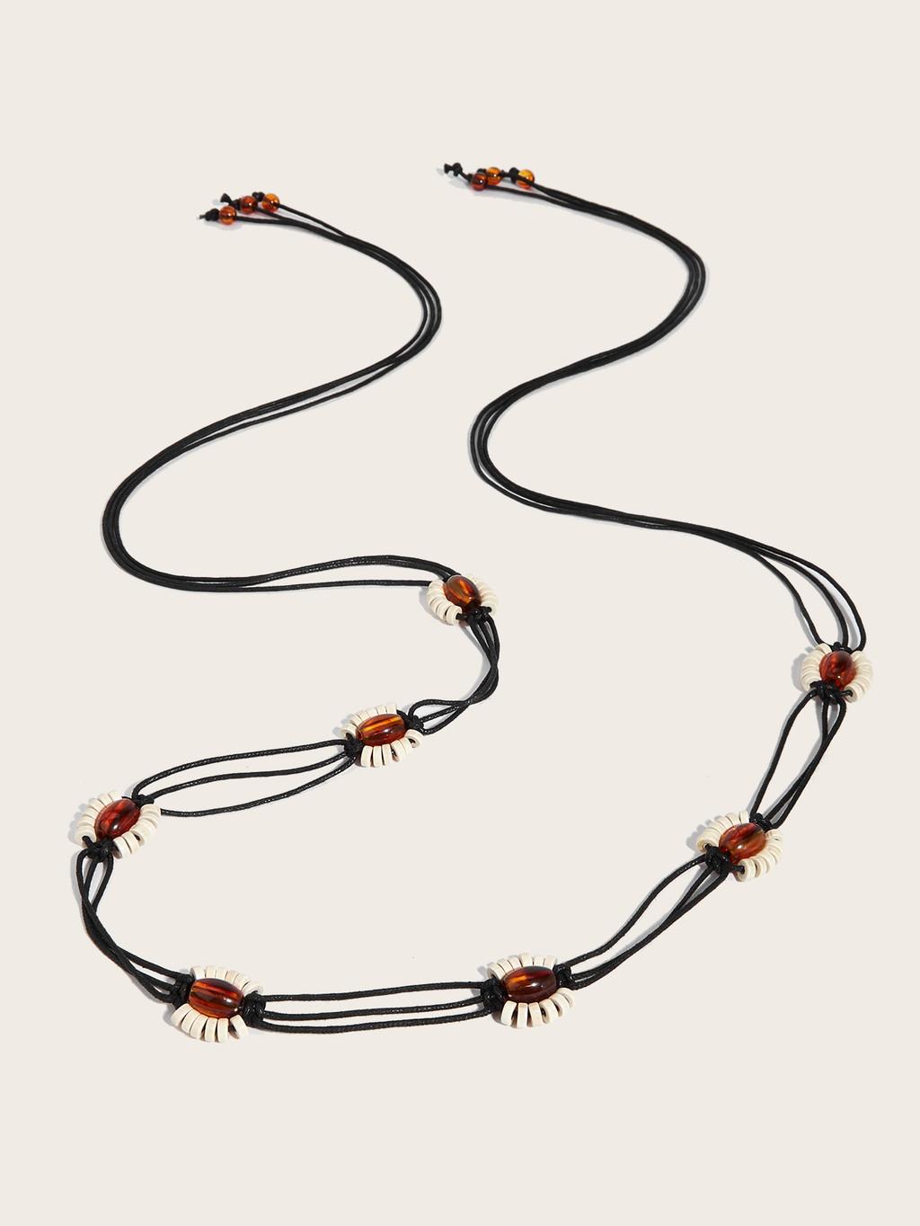 Ethnic Style Cotton Linen Waist Rope With Handcrafted Bead Details For Women чёрный